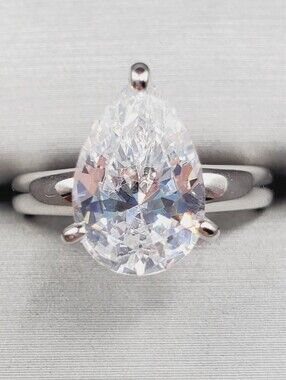 Classic 3 Carat Teardrop - Pear Solitaire Diamond Simulant Ring
